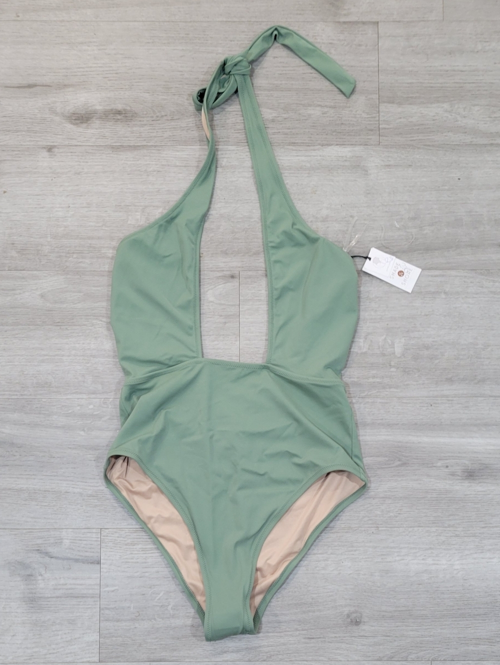 Shade & Shore Halter One-Piece Swimsuit in Sage Green